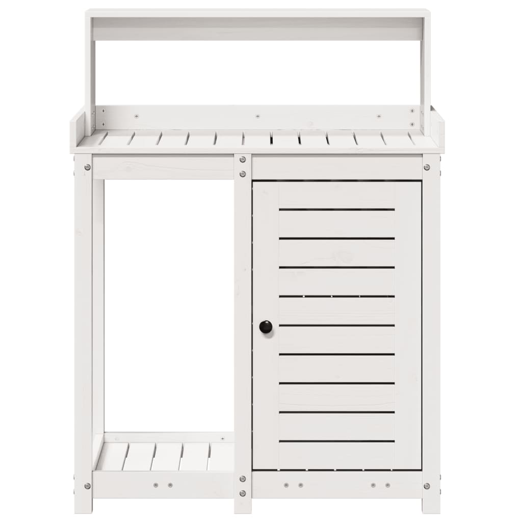 Oppottafel Met Schappen 82,5X50X109,5 Cm Massief Grenenhout Wit