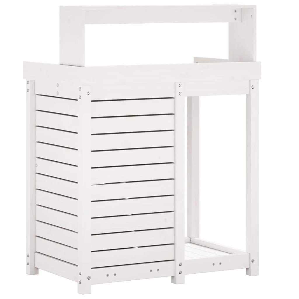 Oppottafel Met Schappen 82,5X50X109,5 Cm Massief Grenenhout Wit