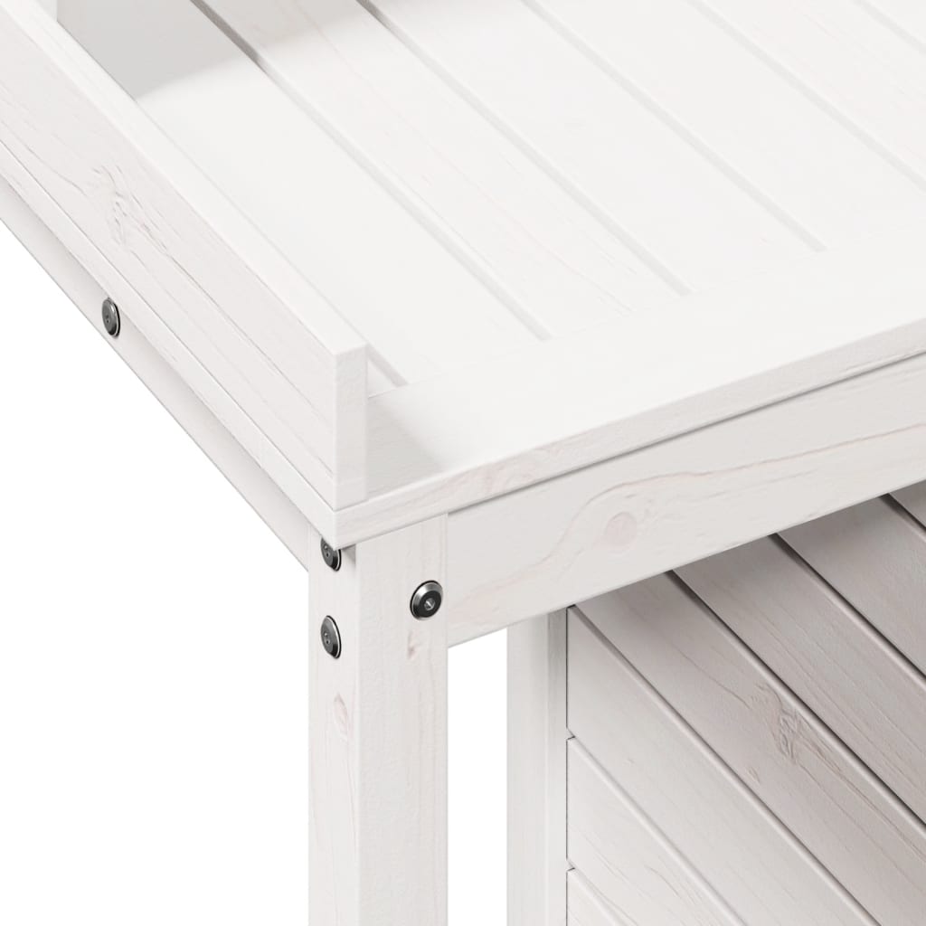 Oppottafel Met Schappen 82,5X50X109,5 Cm Massief Grenenhout Wit