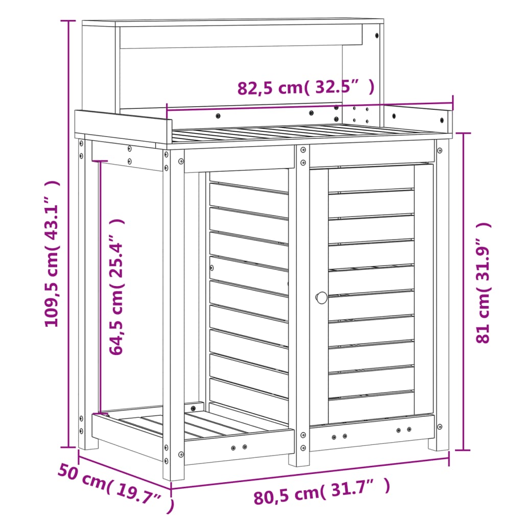 Oppottafel Met Schappen 82,5X50X109,5 Cm Massief Grenenhout Wit