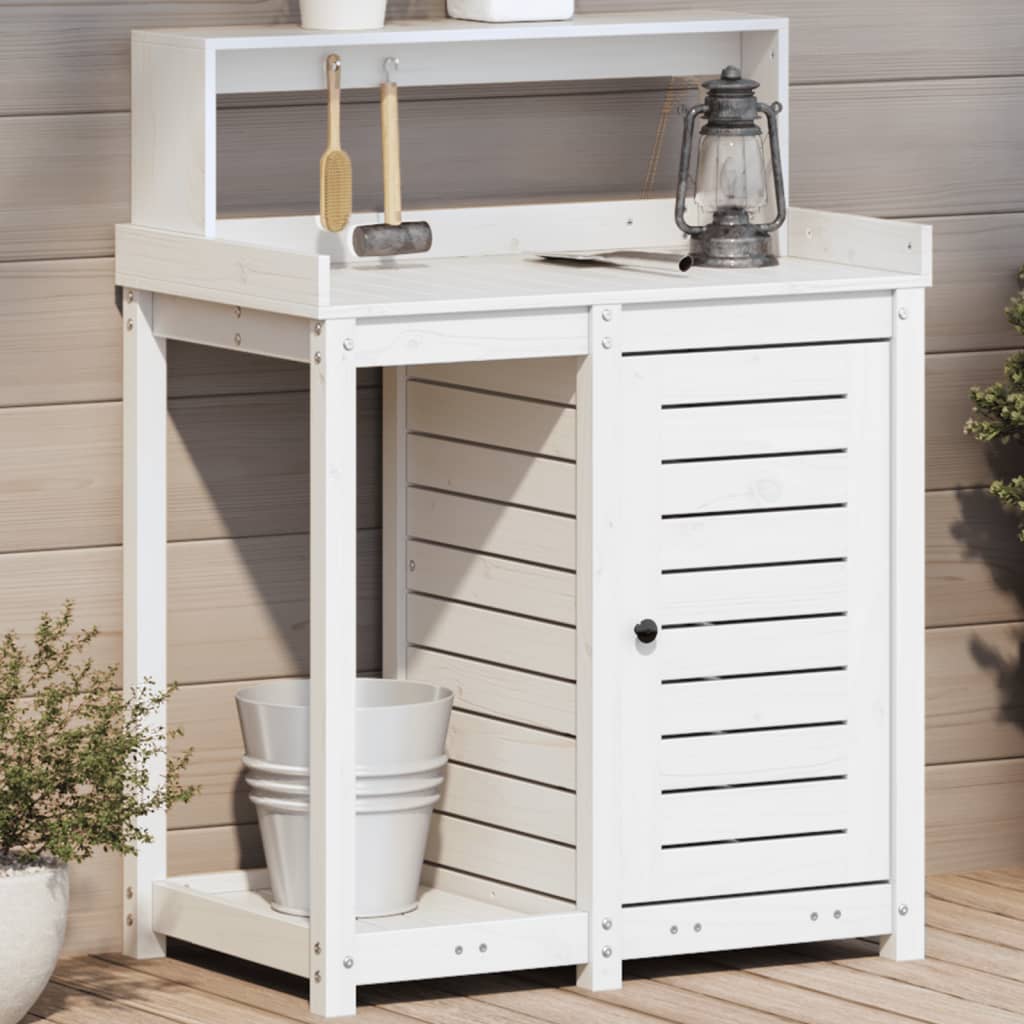 Oppottafel Met Schappen 82,5X50X109,5 Cm Massief Grenenhout Wit