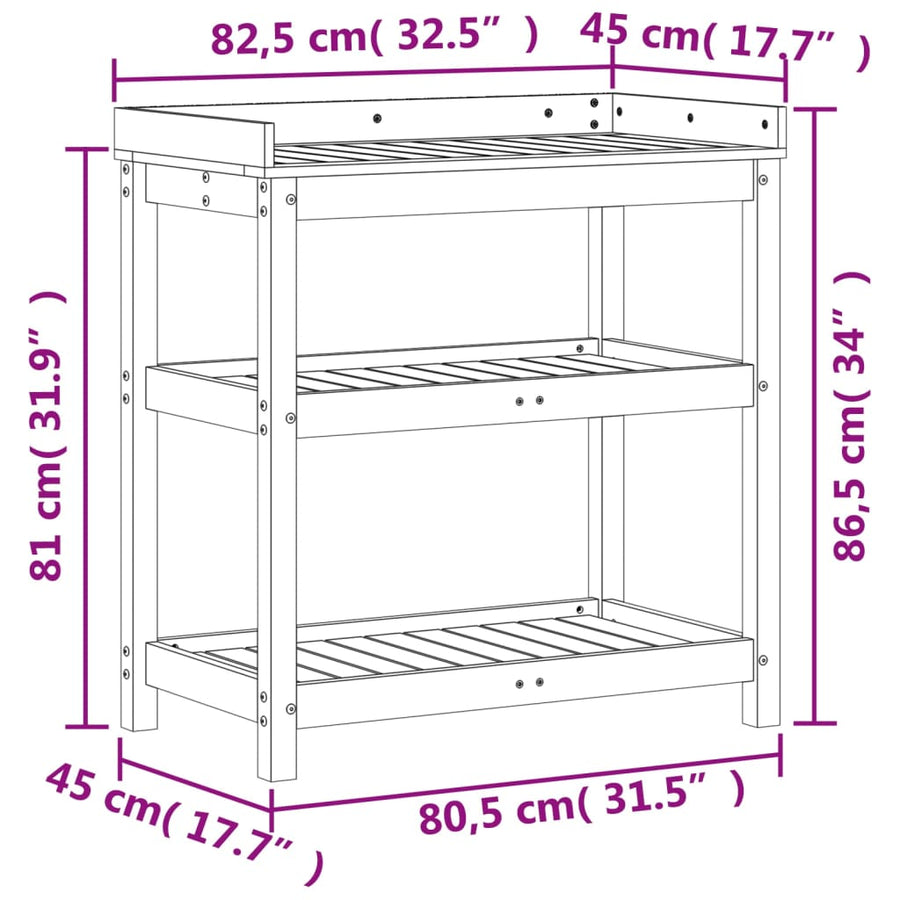 Oppottafel Met Schappen Cm Massief Grenenhout 82,5 x 45 x 86,5