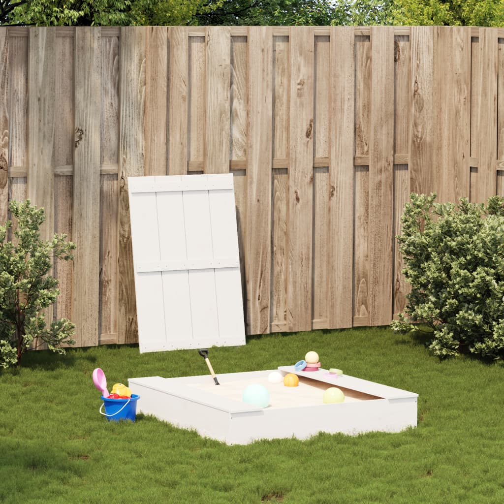 Zandbak Met Deksel 111X111X19,5 Cm Massief Grenenhout Wit