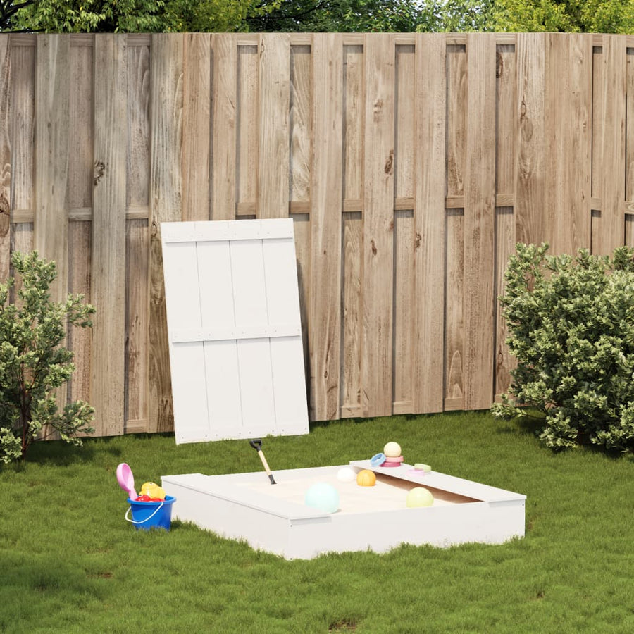 Zandbak Met Deksel 111X111X19,5 Cm Massief Grenenhout Wit