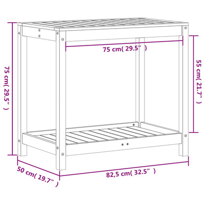 Oppottafel met schap 82,5x50x75 cm massief grenenhout wasbruin