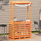 Garden bar table with roof brown 112.5x57x195.5 cm solid wood