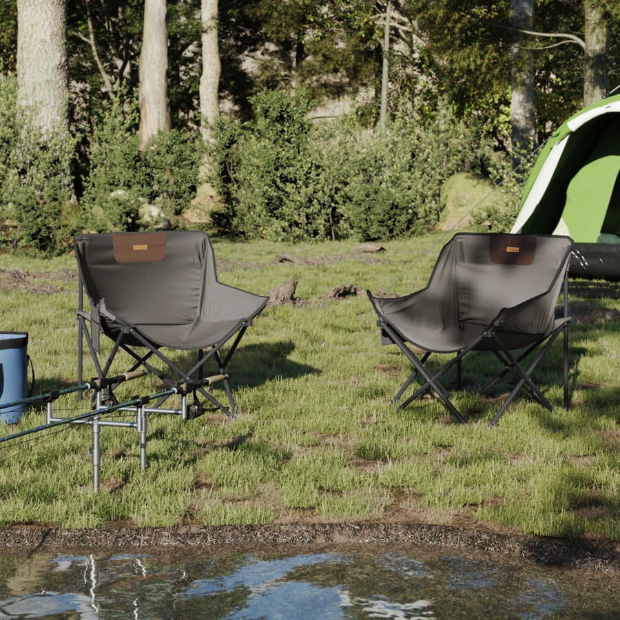 Campingstoelen 2 st met vakje inklapbaar grijs