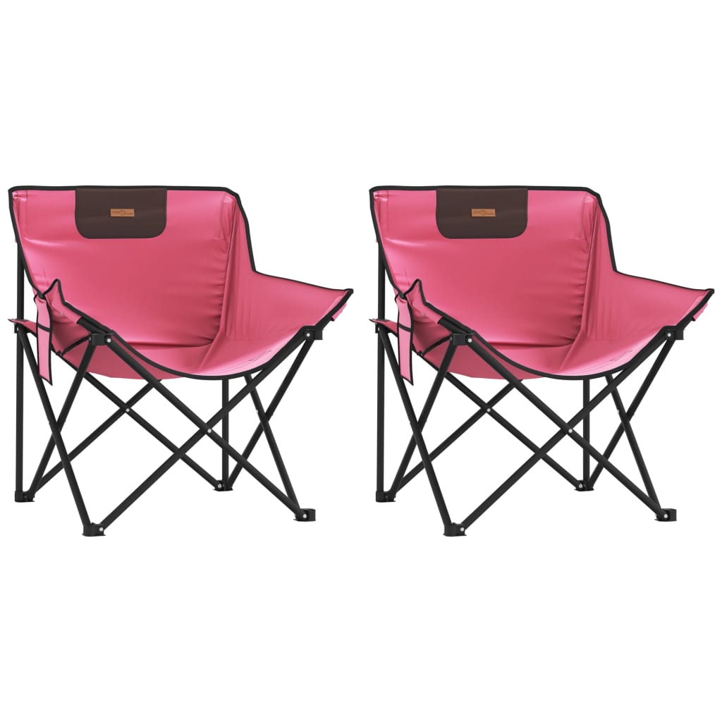 Campingstoelen 2 st met vakje inklapbaar roze