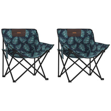 Campingstoelen 2 st met vakje inklapbaar bladprint