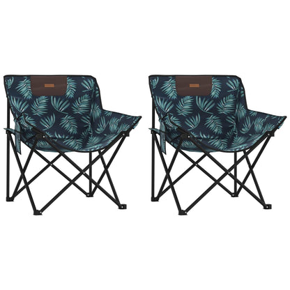 Campingstoelen 2 st met vakje inklapbaar bladprint