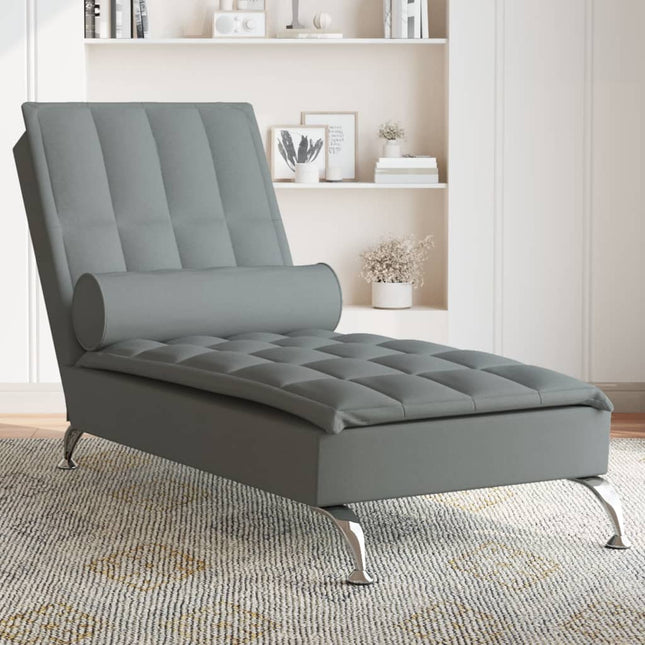 Massage chaise longue met bolster stof donkergrijs