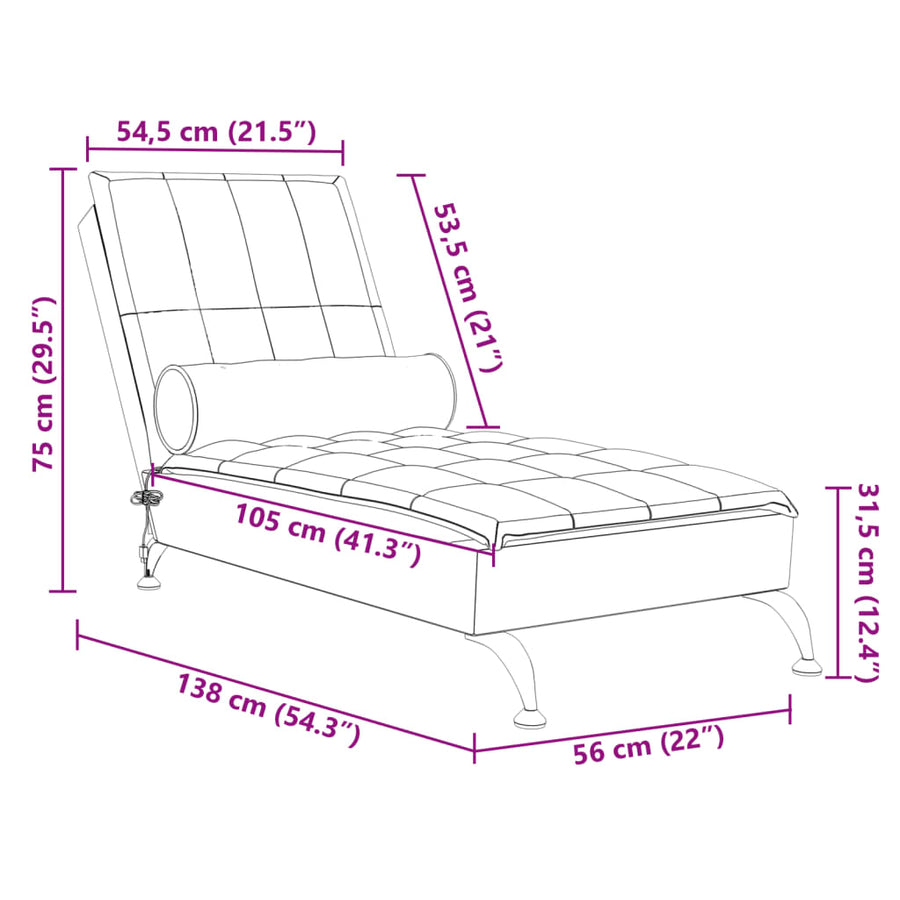 Massage chaise longue met bolster stof zwart