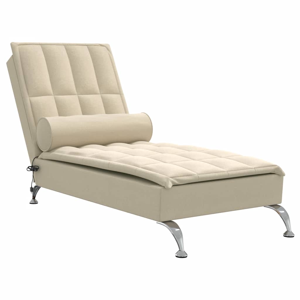 Massage chaise longue met bolster stof crèmekleurig