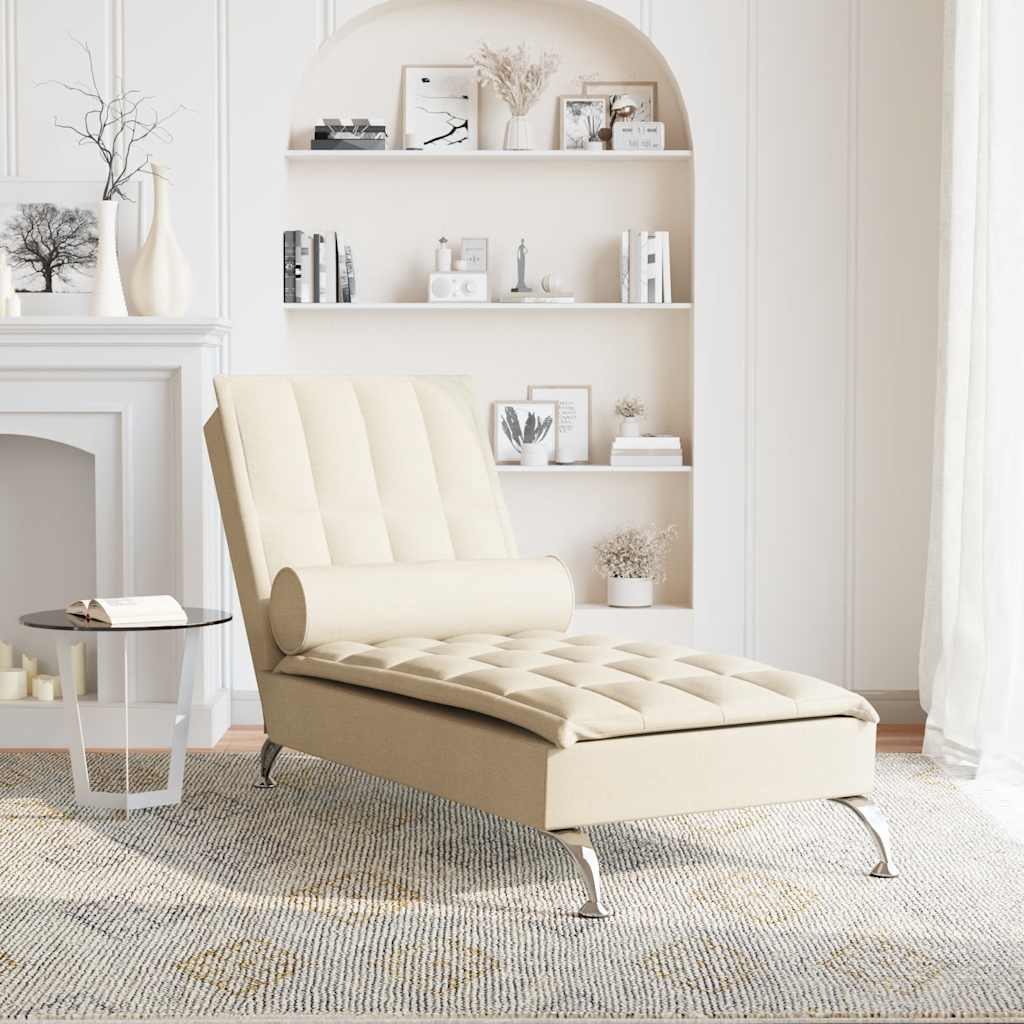 Massage chaise longue met bolster stof crèmekleurig