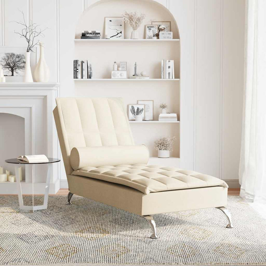 Massage chaise longue met bolster stof crèmekleurig