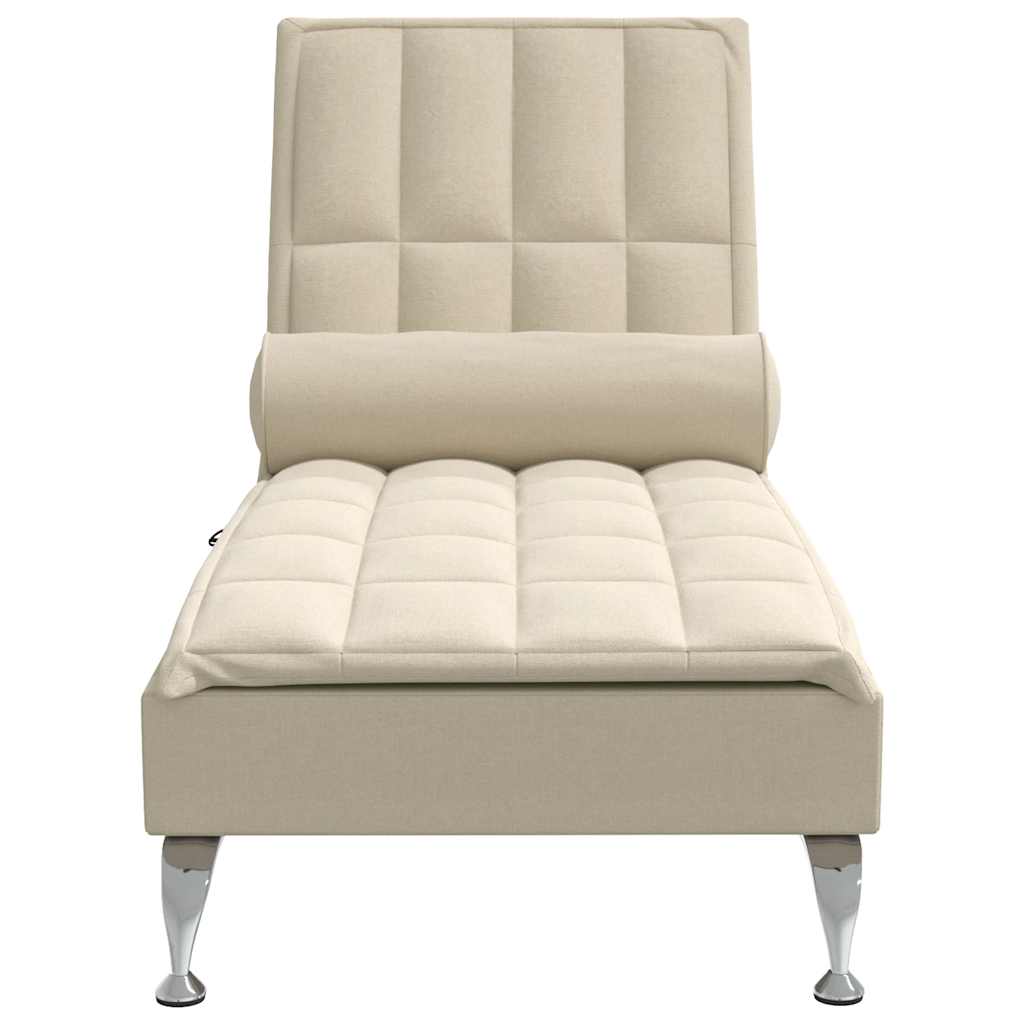 Massage chaise longue met bolster stof crèmekleurig