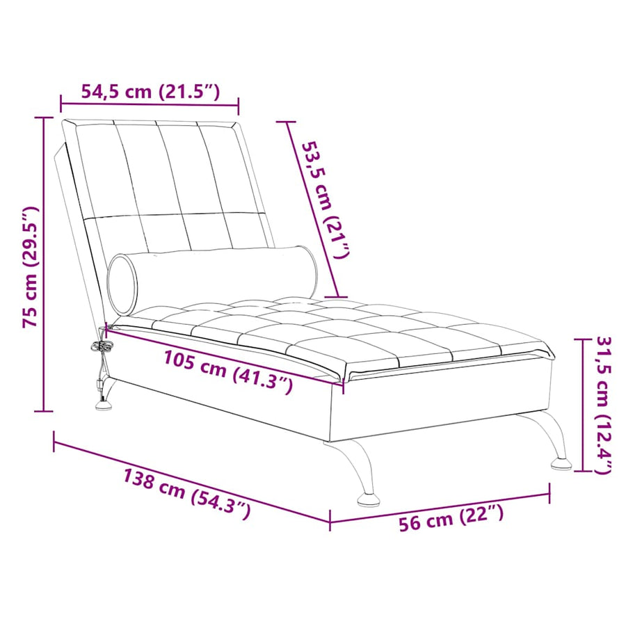 Massage chaise longue met bolster stof crèmekleurig