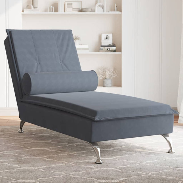 Massage chaise longue met bolster fluweel donkergrijs