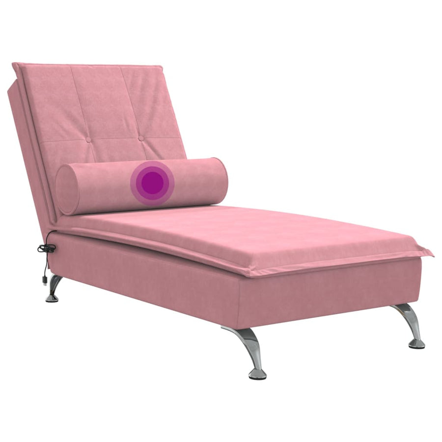 Massage chaise longue met bolster fluweel roze
