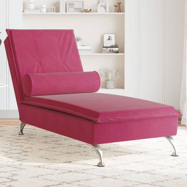 Massage chaise longue met bolster fluweel wijnrood