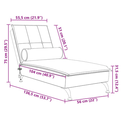 Massage chaise longue met bolster fluweel zwart