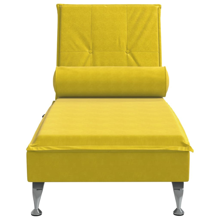 Massage chaise longue met bolster fluweel geel