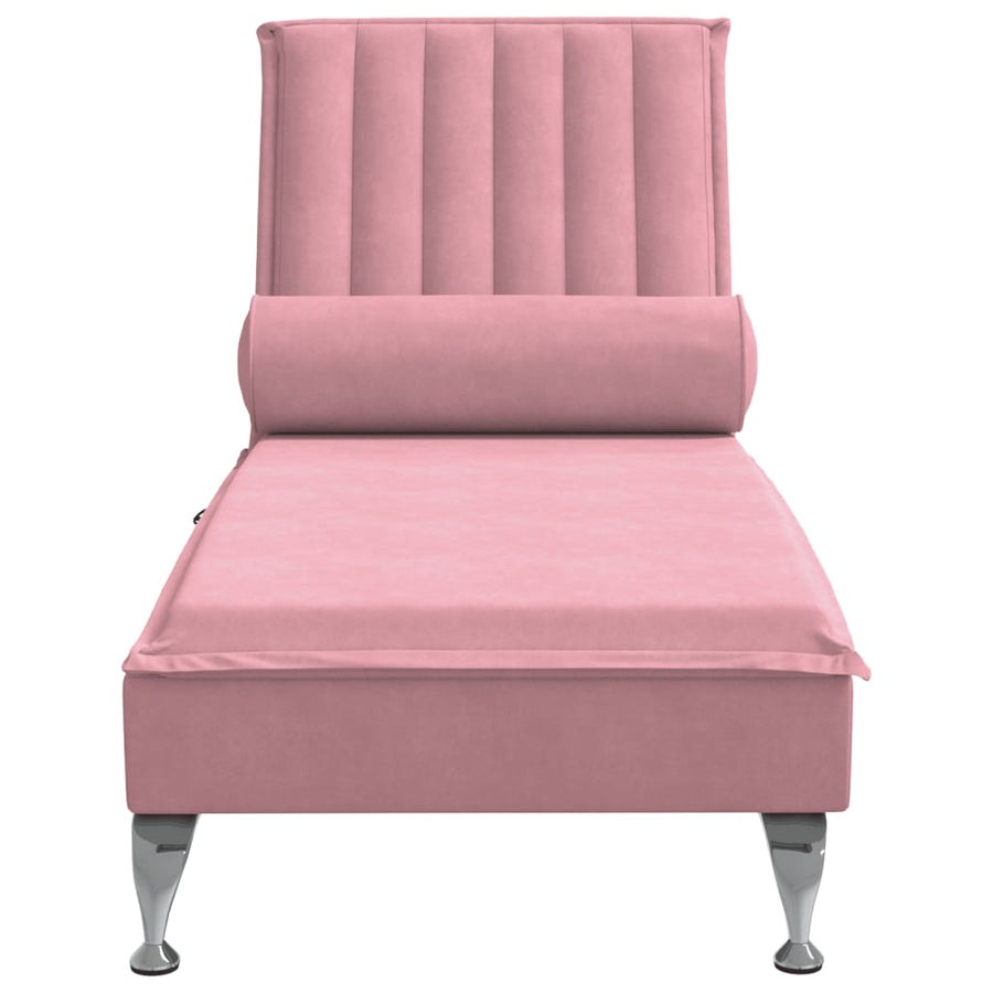 Massage chaise longue met bolster fluweel roze