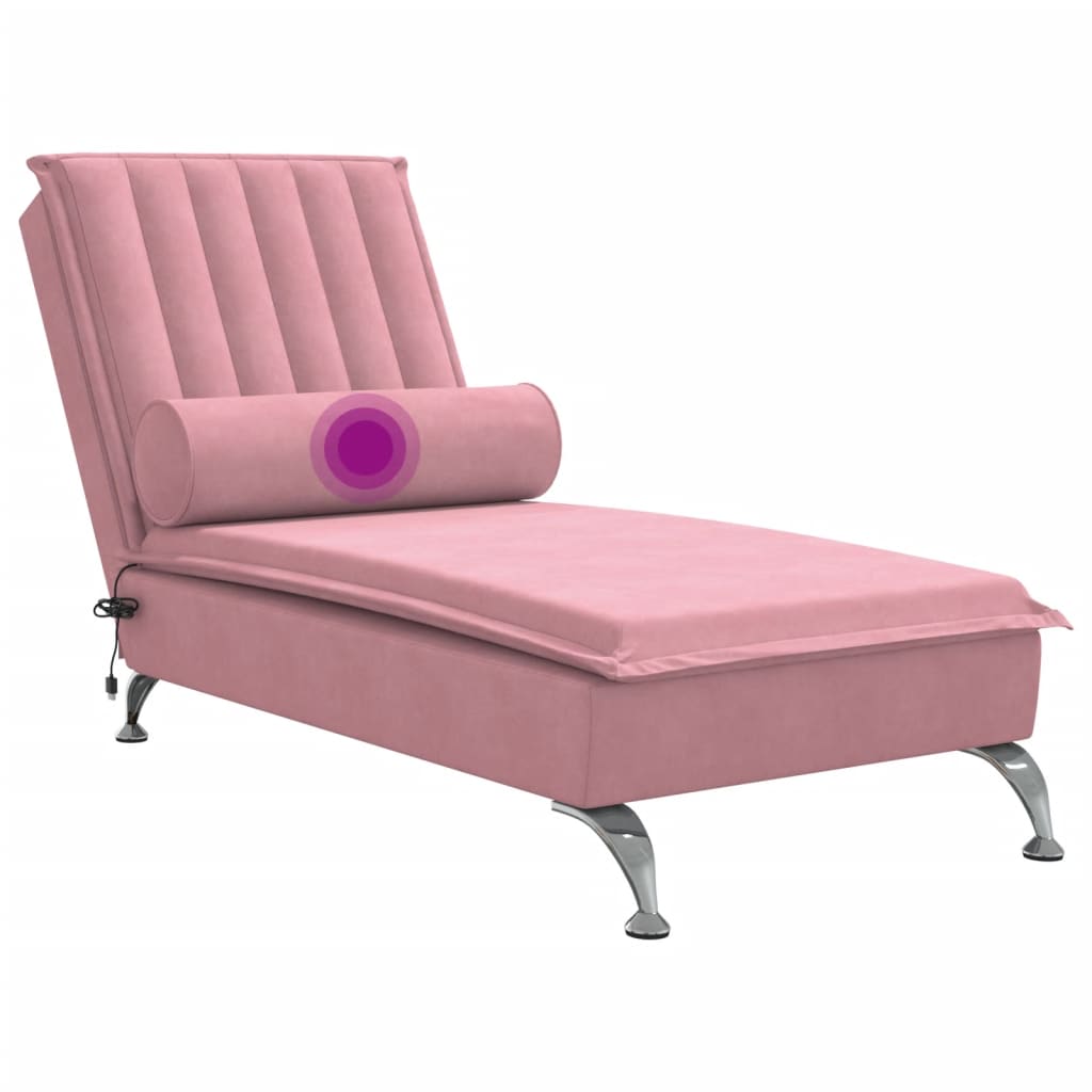 Massage chaise longue met bolster fluweel roze