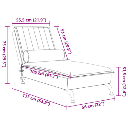 Massage chaise longue met bolster fluweel geel