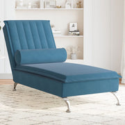 Massage chaise longue fluweel blauw 137x56x75 cm