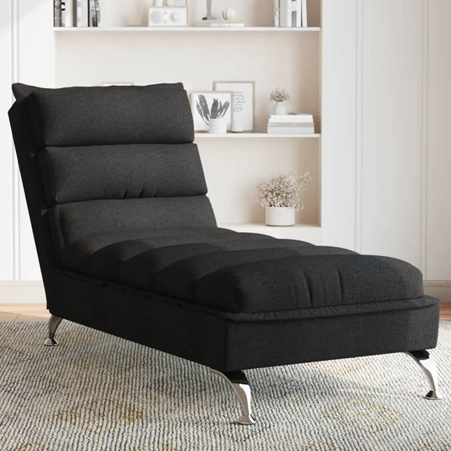 Chaise longue met kussens stof zwart