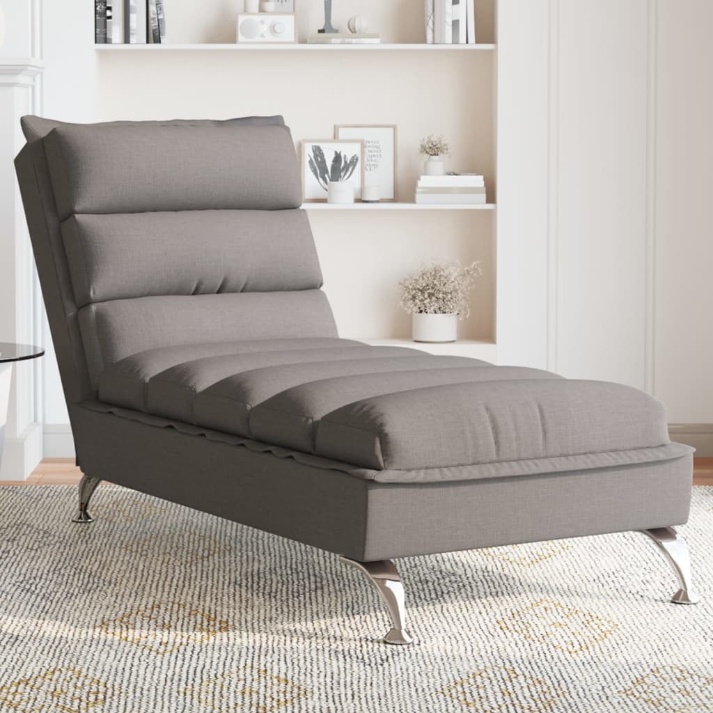 Chaise longue met kussens stof taupe