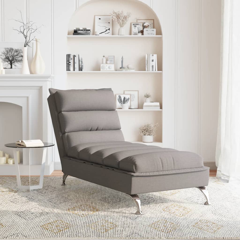 Chaise longue met kussens stof taupe