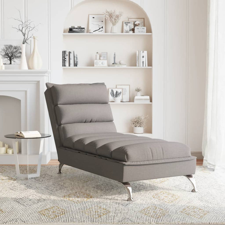 Chaise longue met kussens stof taupe