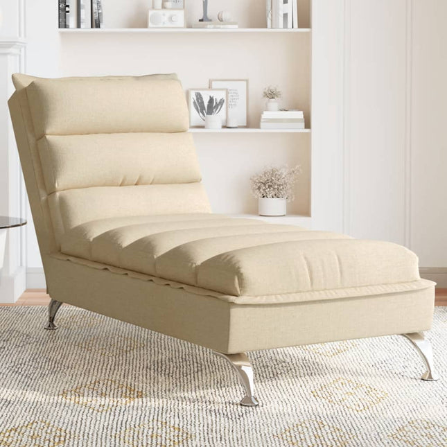 Chaise longue met kussens stof crèmekleurig