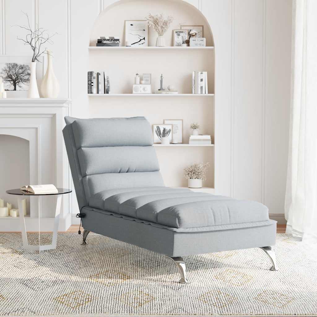 Massage chaise longue met kussens stof lichtgrijs
