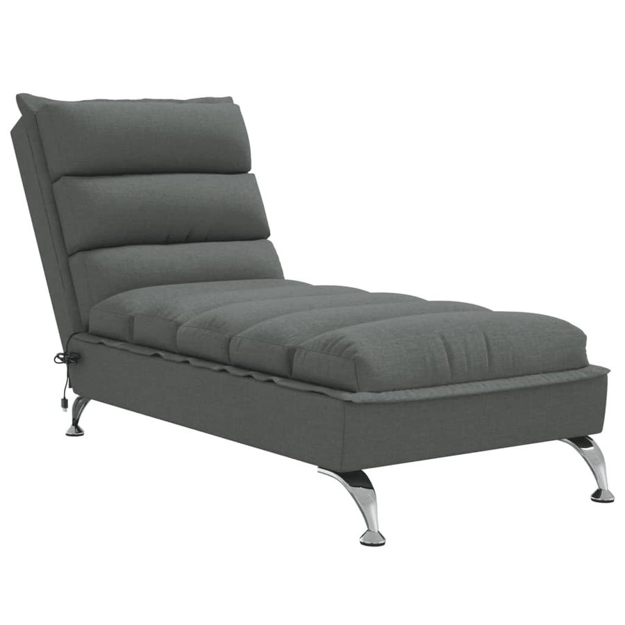 Massage chaise longue met kussens stof donkergrijs
