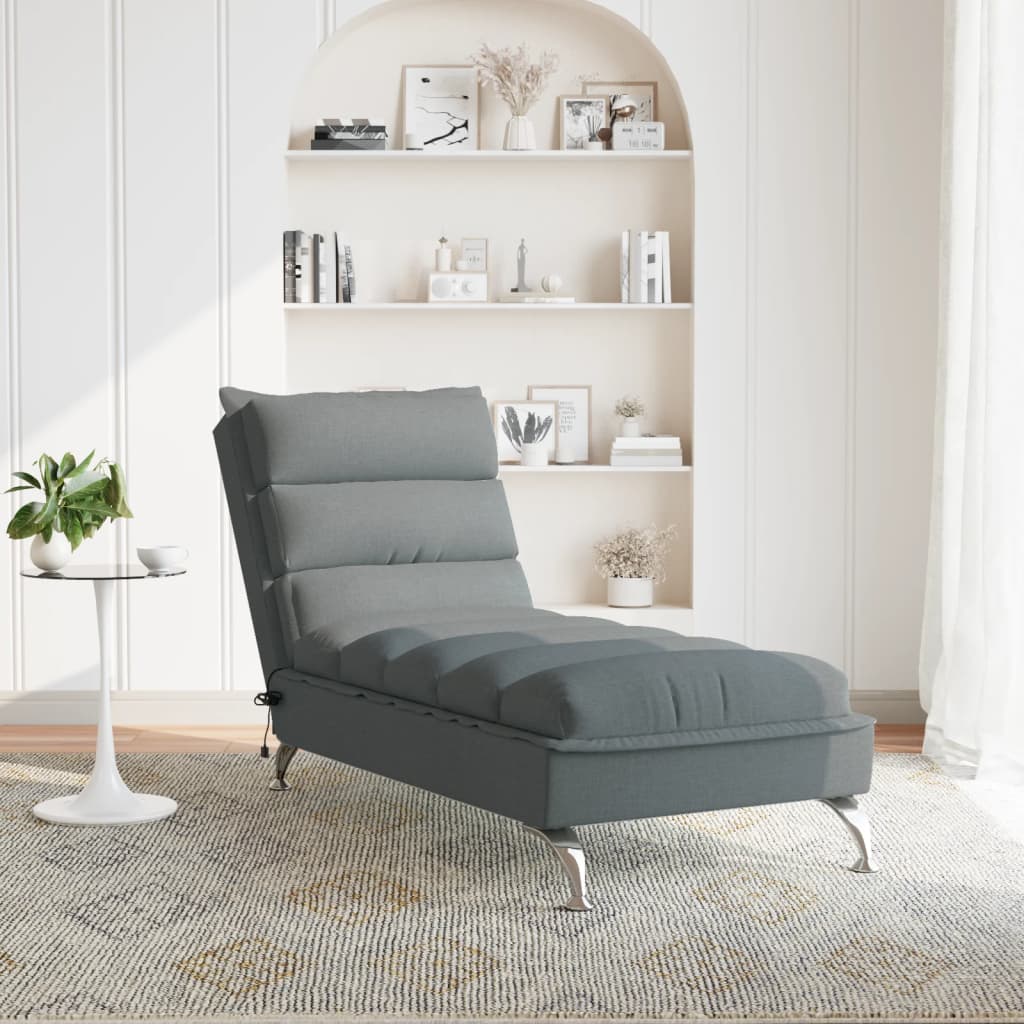 Massage chaise longue met kussens stof donkergrijs