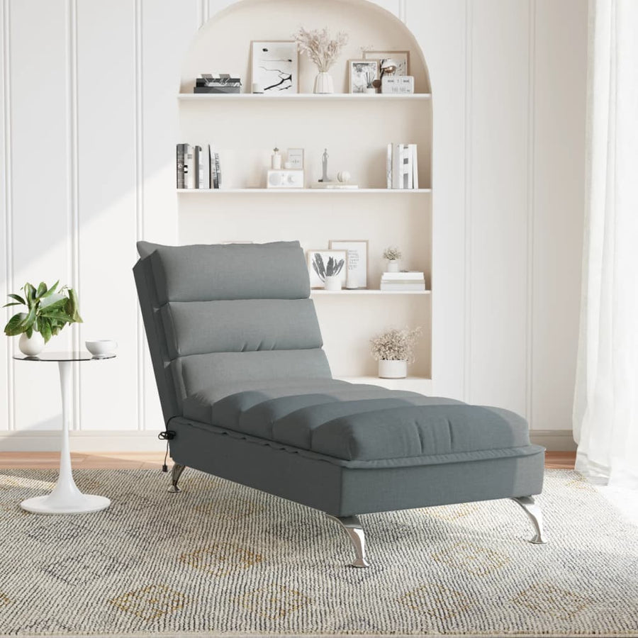 Massage chaise longue met kussens stof donkergrijs