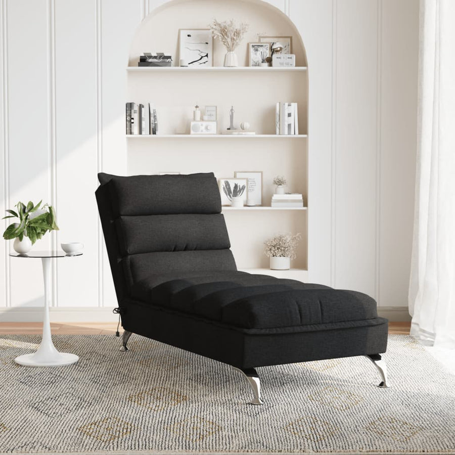 Massage chaise longue met kussens stof zwart