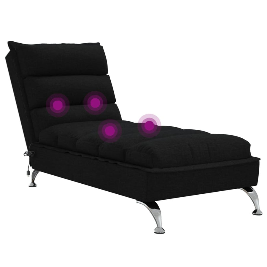 Massage chaise longue met kussens stof zwart