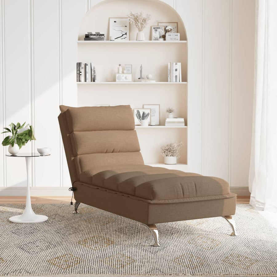 Massage chaise longue met kussens stof bruin