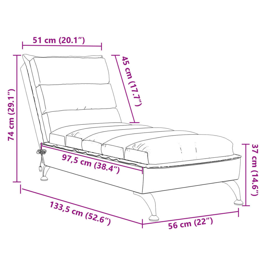 Massage chaise longue met kussens stof taupe