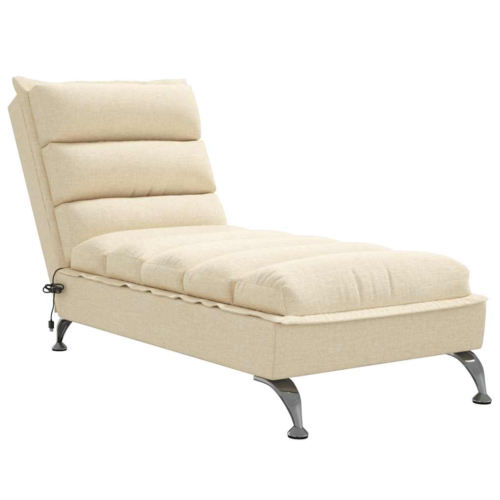 Massage chaise longue met kussens stof crèmekleurig