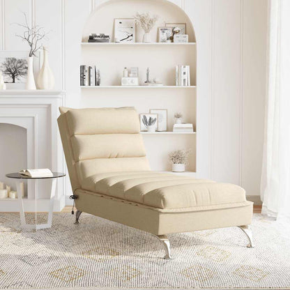 Massage chaise longue met kussens stof crèmekleurig