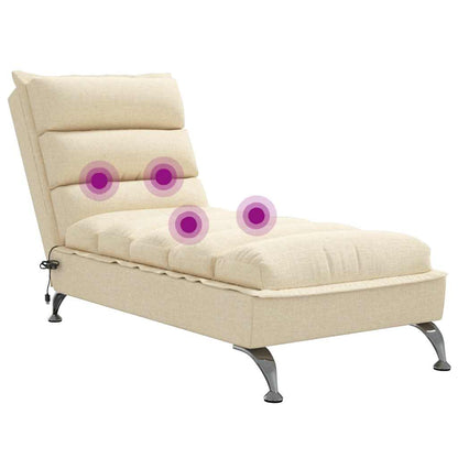 Massage chaise longue met kussens stof crèmekleurig