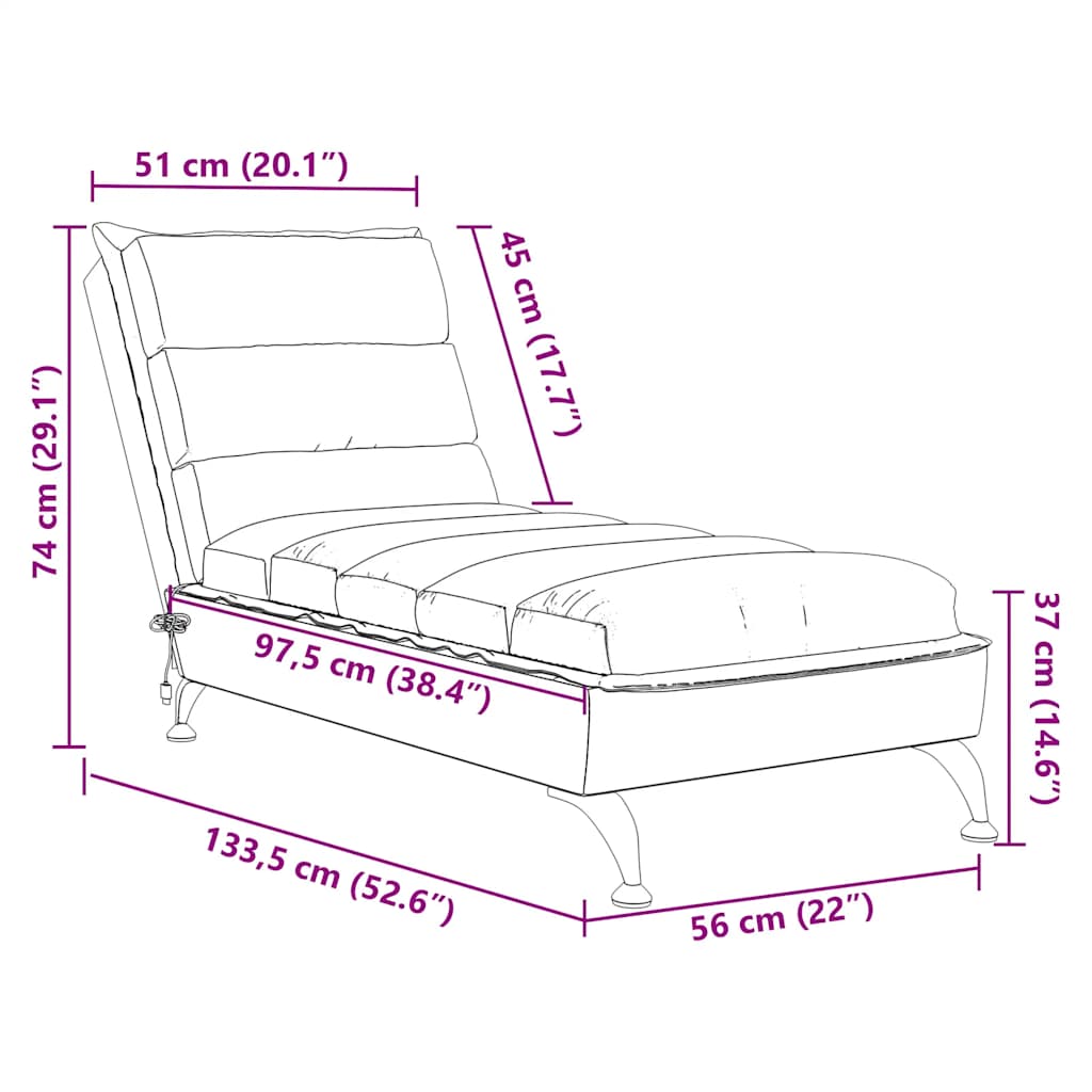 Massage chaise longue met kussens stof crèmekleurig