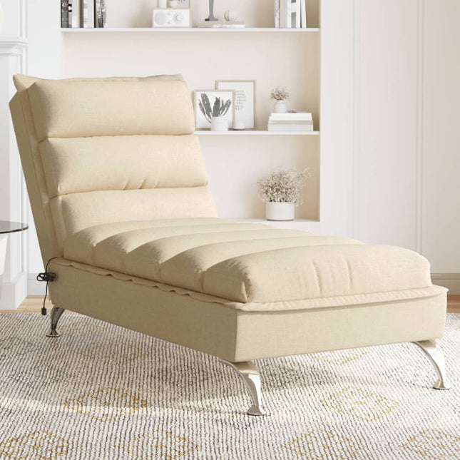 Massage chaise longue met kussens stof crèmekleurig