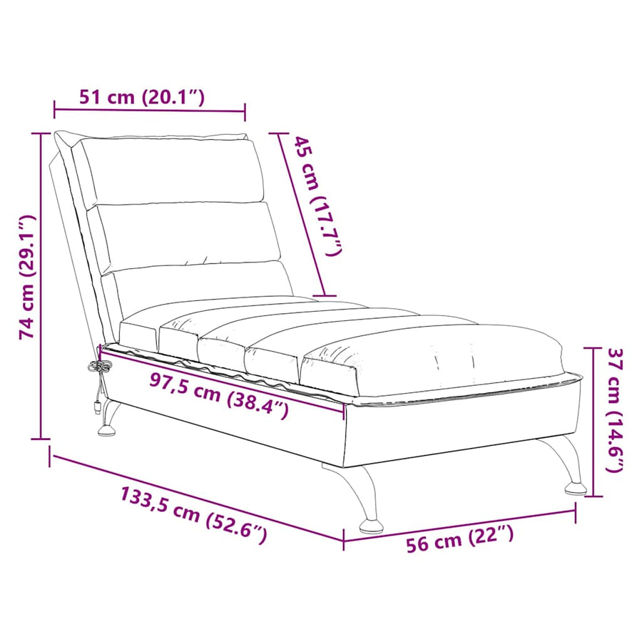 Massage chaise longue met kussens stof blauw