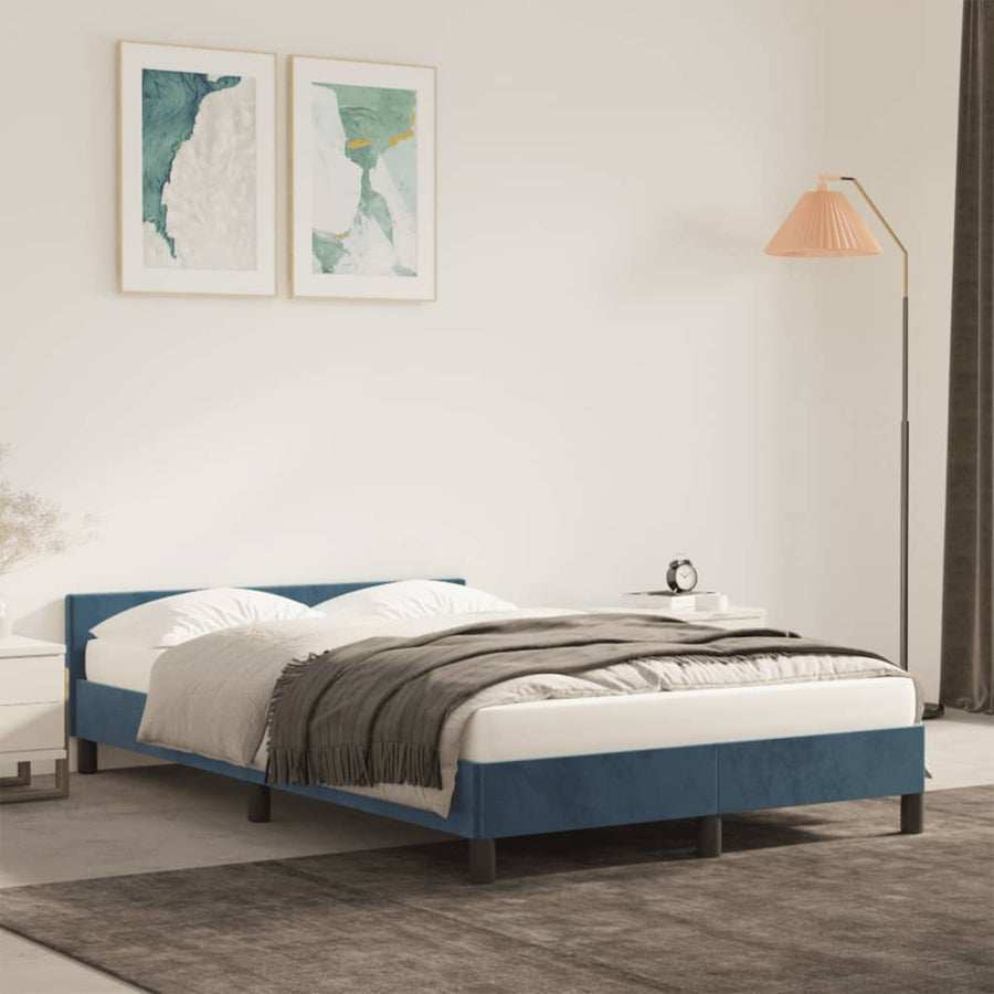 Bedframe Met Hoofdbord Fluweel Donkerblauw 120 x 190 cm